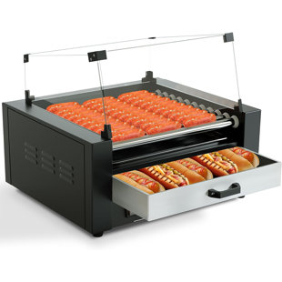 KCOURH 1700W Commercial Electric 30 Hot Dog 11 Roller Grill Cooker Machine with Cover and Bun Warmer