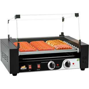 KCOURH 1400W Commercial Electric 24 Hot Dog 9 Roller Grill Cooker Machine with Cover