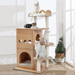 SCHNAPPI 47" Modern Cat Tower with 2-Floor Condo, Cat Furniture Sisal Scratching Posts, Dangling Balls