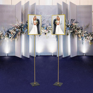 FUNTEN Wedding Welcome Metal Display Stand with Marble Base (Set of 2)