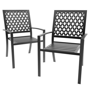 MERCER41 Outdoor Patio Dining Chairs with Armrest, Wrought Iron Stackable Chairs for Outside, Porch, Garden (Set of 2)