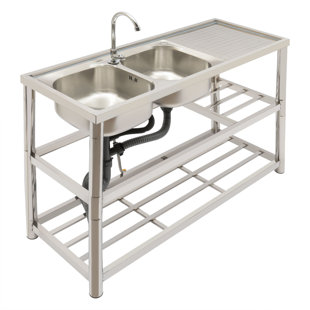 DENFER 47'' L Freestanding Double Bowl Stainless Steel Kitchen Sink