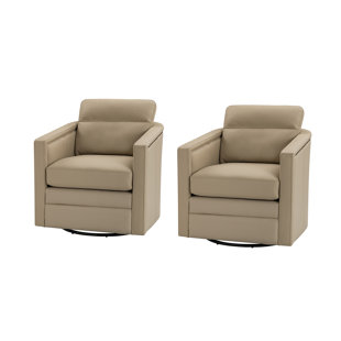 17 STORIES Marion 28.74'' Wide Genuine Leather Swivel Chair (Set of 2)