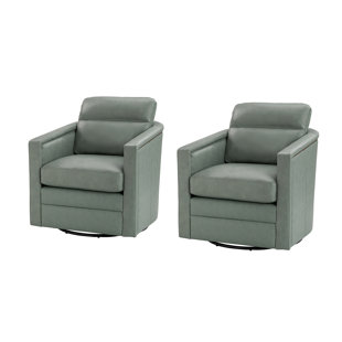 17 STORIES Marion 28.74'' Wide Genuine Leather Swivel Chair (Set of 2)