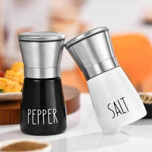SC0GO 2 Pack Salt And Pepper Mills Set Stainless Steel With Adjustable Ceramic Grinder, Spice Ceramic Grinders Mill Shaker For Kitchen Table