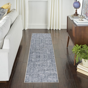 NICOLE CURTIS Geometric Machine Washable Polyester/Cotton Area Rug in Blue/Gray