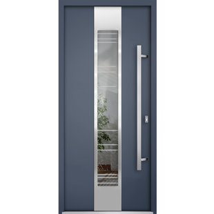 VDOMDOORS Deux Grey Clear Glass Exterior Metal Prehung Front Entry Doors