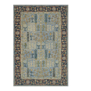 CANORA GREY Althena Oriental Hand Hooked Wool Blue/Green/Yellow Area Rug