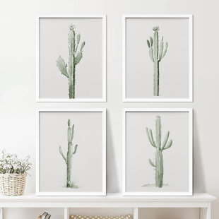 Minimal Botanical " IDEA4WALL Framed Southwest Saguaro Desert Cactus Wall Art, Set Of 4 Nature Wilderness Wall Decor Prints, Botanical Floral Wall Decor For Living Room, Bedroom " 4 - Pieces