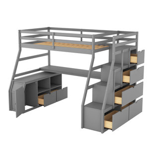 HARRIET BEE Heiki Storage Loft Bed with Desk and Stairs