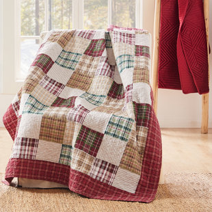 GREENLAND HOME FASHIONS Oxford Plaid 100% Cotton Quilted Reversible Throw