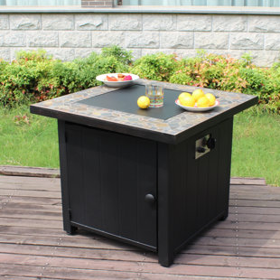 LATITUDE RUN® 25 '' H x 28'' W Slate Propane Outdoor Fire Pit Table with Lid