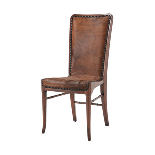 THEODORE ALEXANDER Vanucci Eclectics Leather Side Chair in Walnut/Brown (Set of 2)