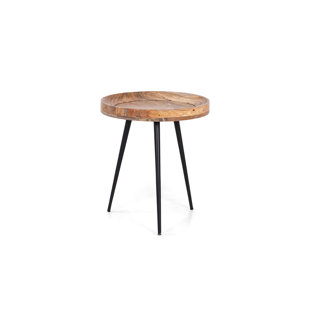BYLIVING AVA 38 (94413) side table in black powder -coated metal Natural mango wood