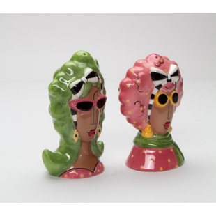 COSMOS GIFTS Dollymama's African American Lady Wore A Hair Ribbon Salt And Pepper Shaker Set