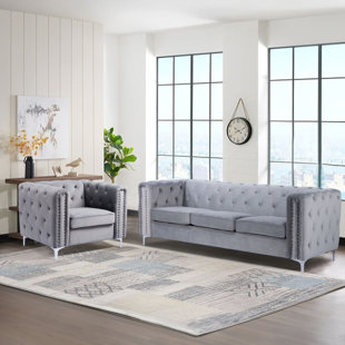 MERCER41 Laurance Modern 2-pieces Soft Upholstered Tufted Living Room Sofa Sets