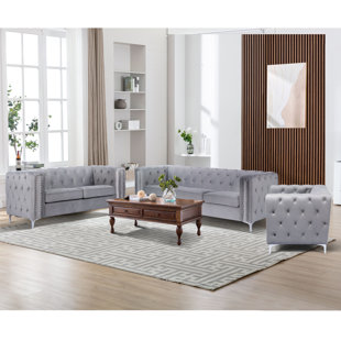 MERCER41 Laurance Modern 3-pieces Soft Upholstered Tufted Living Room Sofa Sets