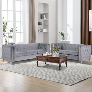 MERCER41 Laurance Modern Soft Upholstered Tufted Living Room Sofa Sets(A 3-Seats Sofa& A Loveseat)