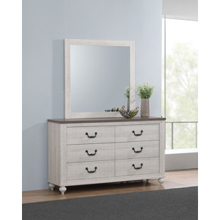 ROSALIND WHEELER Ayni 6 Drawer 59" W Double Dresser with Mirror