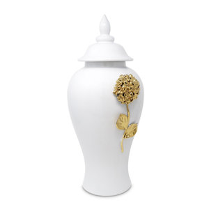 VIVIENCE White Ginger Jar With Gold Flower