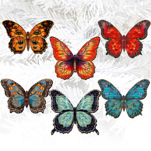 DESIGNOCRACY 6 Piece Summer Butterfly Decorative Wooden Clip-on Ornaments by G. Debrekht