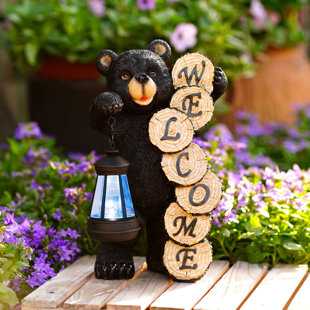 ARLMONT & CO. Kataleia Welcome Bear Statue with Solar Lantern Light - Unique Housewarming Gift for Mom Grandma