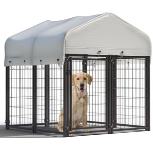 HOMY GRIGIO Heavy Duty Large Outdoor Dog Pen Playpen Yard Pet Kennel House Enclosure with Waterproof Roof Cover