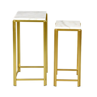 CIMC HOME 70cm Nesting End Table for Living Room, Modern Marble Top Nest of Table, Plan Stand (Set of 2)