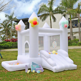TOBEBEGO 8.8FT White Bounce House with Blower, Kids Bounce House, Family Backyard Bouncy Castle, Suitable for Yard, Events
