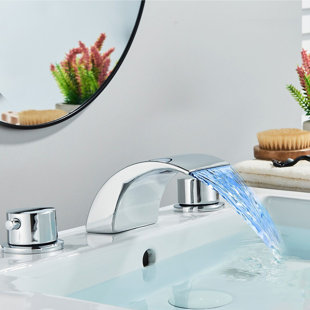 NABIYY Waterfall LED Bathroom Sink Faucet Widespread 2 Handles 3 Holes Vanity Basin Mixer Tap