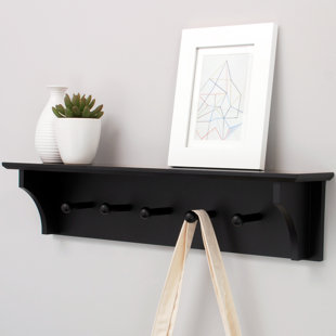 ANDOVER MILLS™ Kiera Grace Foster Radabaugh Floating Shelves, Modern Wall Mounted Shelves with 5 Pegs, Perfect for Room Decor, Entryway, and Home Decor, 24” x 4.5” x 5.5”, Black, Pack of 1