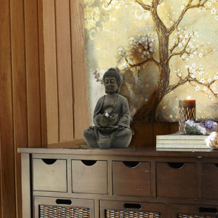BUNGALOW ROSE Meditating Buddha Tealight Holder/Candle Holder - Buddha Figurine Zen Statue w/Lotus- with a LED Tea