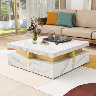 EVERLY QUINN Modern Square Storage Coffee Table with 4 Drawers,Contemporary Elegance Storage Table