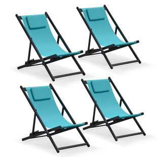 HOKKU DESIGNS Kathaline Reclining/Folding Beach Chair with Cushion (Set of 4)