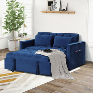 MERCER41 Nerta 55.2'' Wide Convertible Sleeper Sofa Bed with Reclining Backrest and 2 Throw Pillows
