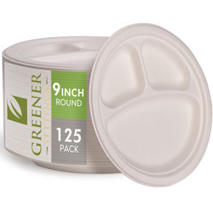 GREENER SETTINGS Compostable Disposable 9 Inch Paper Dinner Plates (Set of 125)