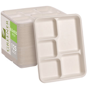 GREENER SETTINGS Compostable Disposable Paper 5 Section Trays - 125 Pack (Set of 125)