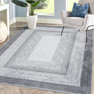 ZACOO Boho Geometric Machine Made Natural Fibers Area Rug in Blue