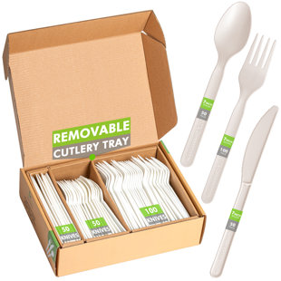 GREENER SETTINGS 200 Piece Compostable Disposable Flatware Silverware Set- 50 Settings (Set of 50)