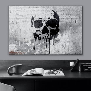 IDEA4WALL Moody Skull " Melting Skull On Gritty Gray City Wall Abstract Shapes Digital Art "