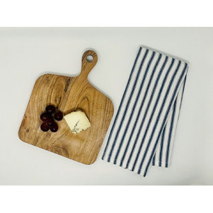 DREW DEROSE DESIGNS Square Cutting Board With Navy Striped Towel Set