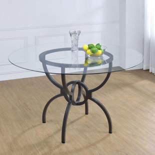 MERCURY ROW® Hayek Round Glass Top Metal Base Dining Table