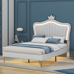 GEMMA VIOLET Eleni Modern Modern Upholstered Princess Bed With Crown Headboard and LED Lights