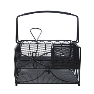 Gourmet Basics by Mikasa Loop Picnic Plate Napkin and Flatware Storage Caddy, Large, Antique Black