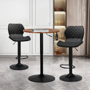 EBERN DESIGNS Moaid 3 Piece Height-adjustable Pub Table and Leathered Pedestal Bar Stool Dining Set (Set of 3)