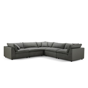 ABBYSON HOME Jojo Fletcher Luxe Gray Nubuck Leather 5Pc Two-Arm Sectional