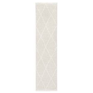 TOWN & COUNTRY LIVING TOWN & COUNTRY LUXE Tretta Contemporary Diamonds Runner Area Rug with Plush High-Low Texture, Ivory