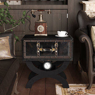WILLISTON FORGE Spemer Vintage Ottoman Accent End Table, Mid-Century Nightstand, Faux Leather Small Footrest Stool