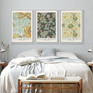 IDEA4WALL Classical Artwork William Morris Abstract Multicolor Flowers Floral Botanical Framed Canvas 3 Pieces Print Wall Art