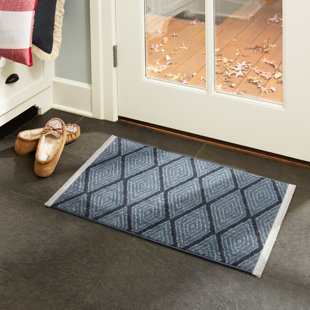 TOWN & COUNTRY LIVING Town & Country Everyday Rein Solid Diamond Everwash Non-Slip Backing Washable Area Rug Blue